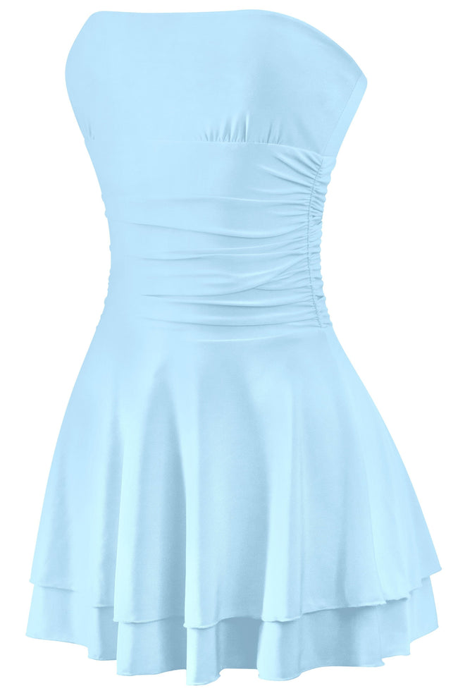 Taylor Ruched Strapless Mini Dress Baby Blue - Style Delivers
