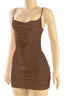 Cami Open Back Ruched Mini Dress Mocha - Style Delivers