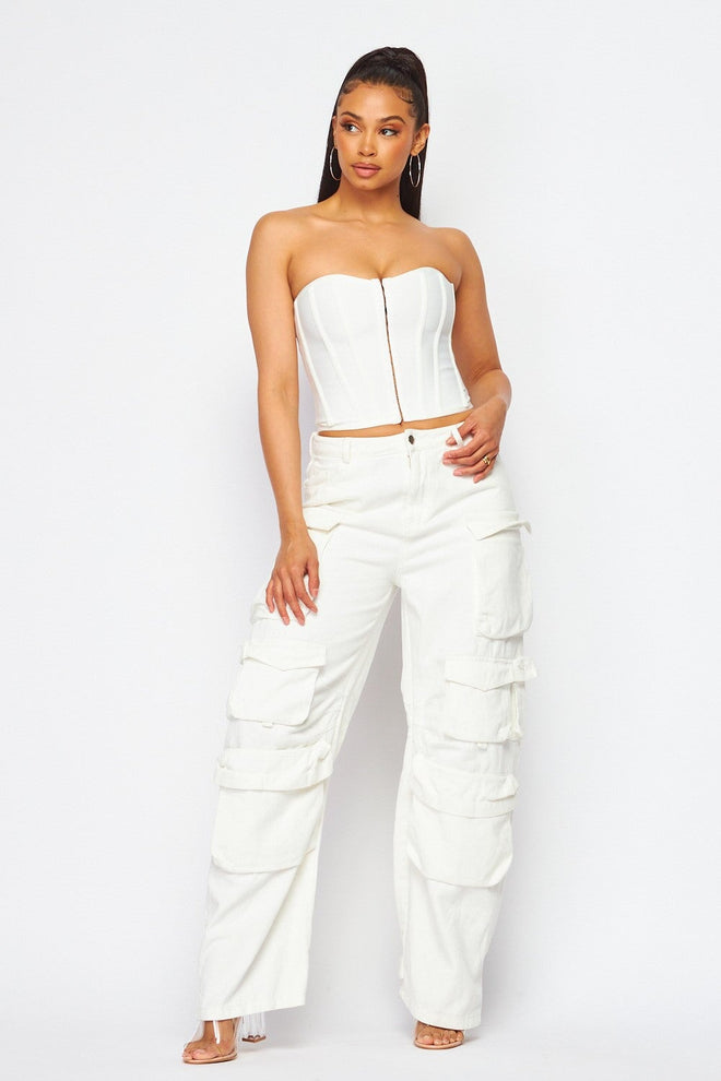 Made For You Denim Cargo Pants White - Style Delivers