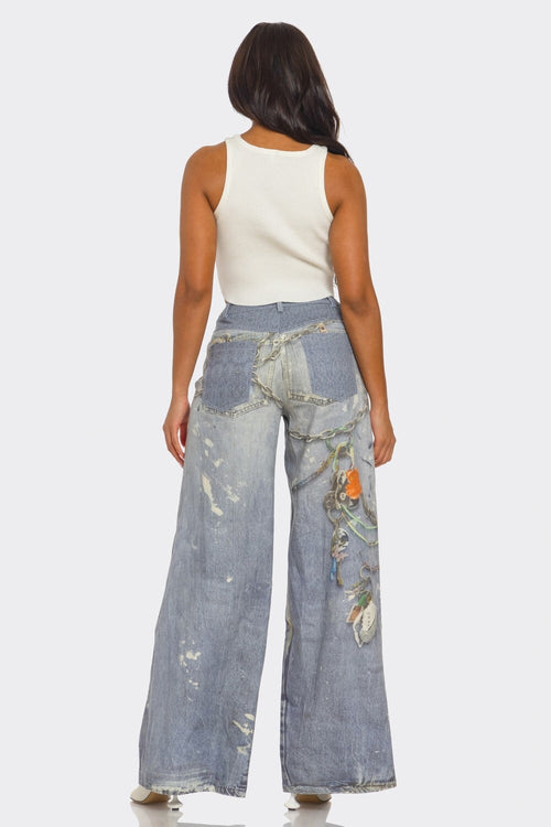 Make a Wish Print Denim Jeans - Style Delivers