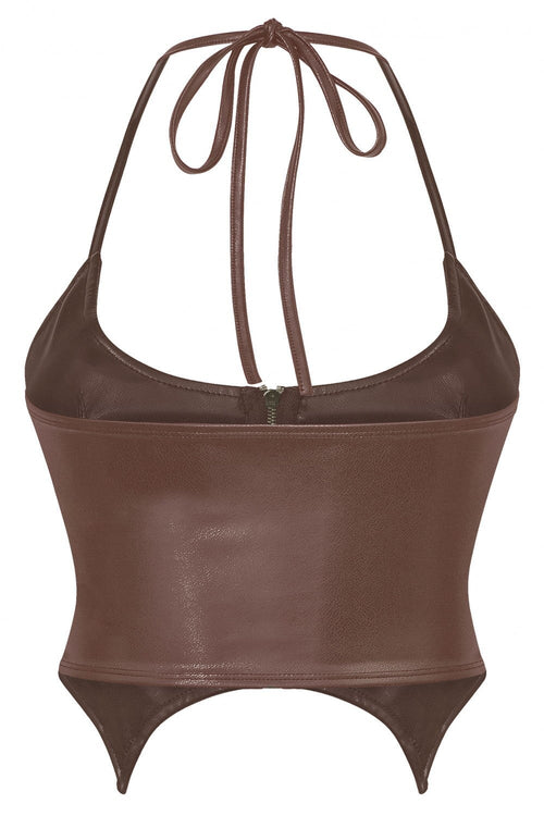 Hot Fix Faux leather Crop Top Brown – Style Delivers