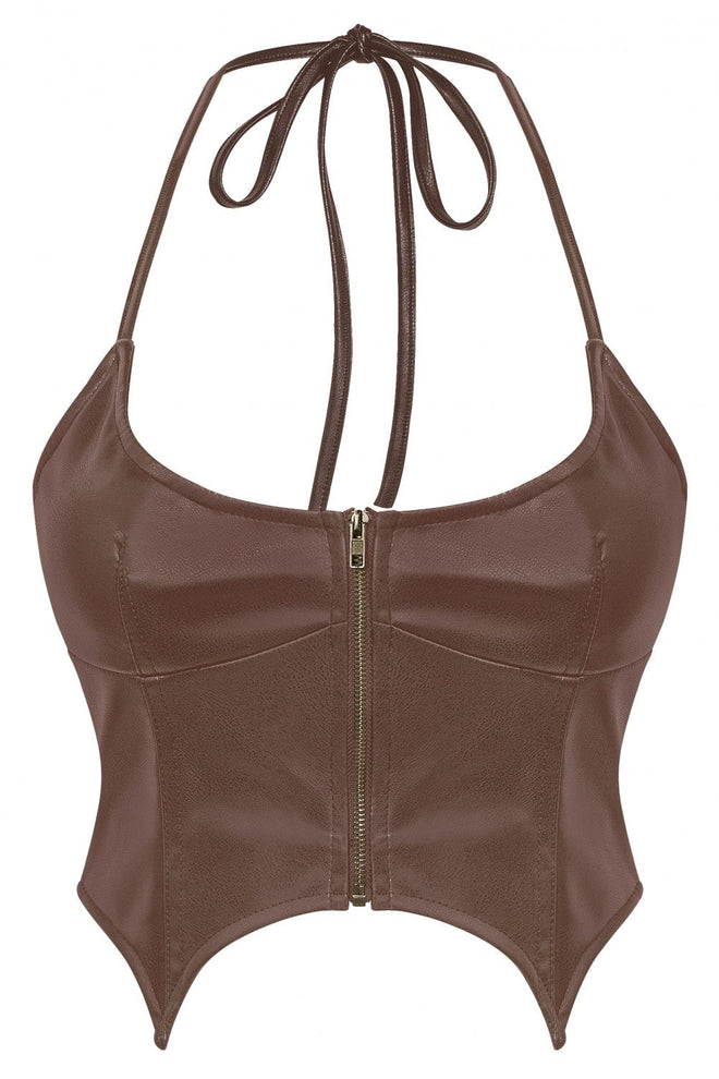 Hot Fix Faux leather Crop Top Brown - Style Delivers