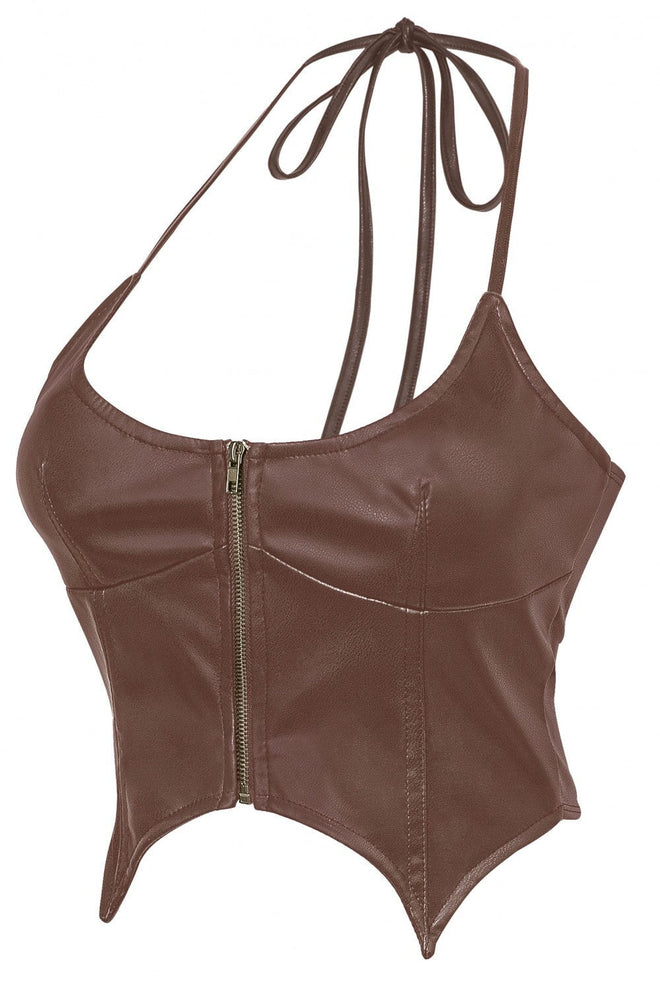 Hot Fix Faux leather Crop Top Brown - Style Delivers