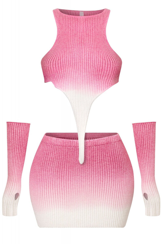 Super Freaky Girl Two Piece Ombre Set with Gloves Pink - Style Delivers