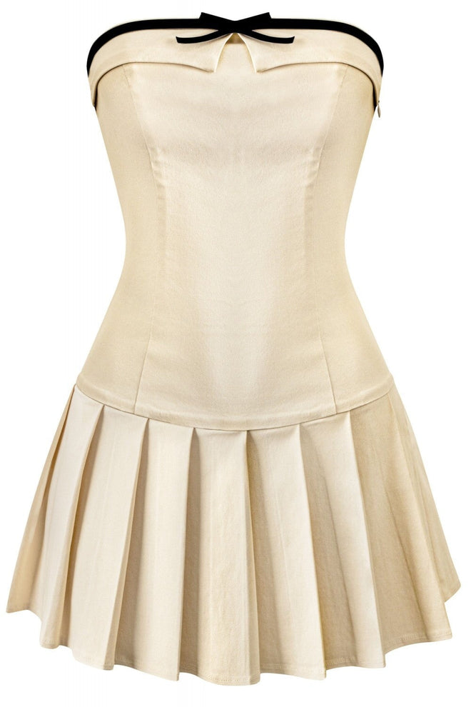Davina Strapless Bow Mini Dress Taupe - Style Delivers