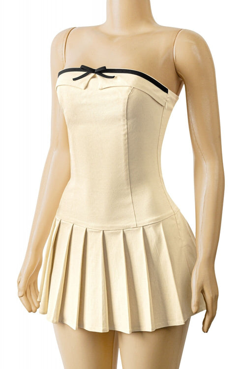 Davina Strapless Bow Mini Dress Taupe - Style Delivers