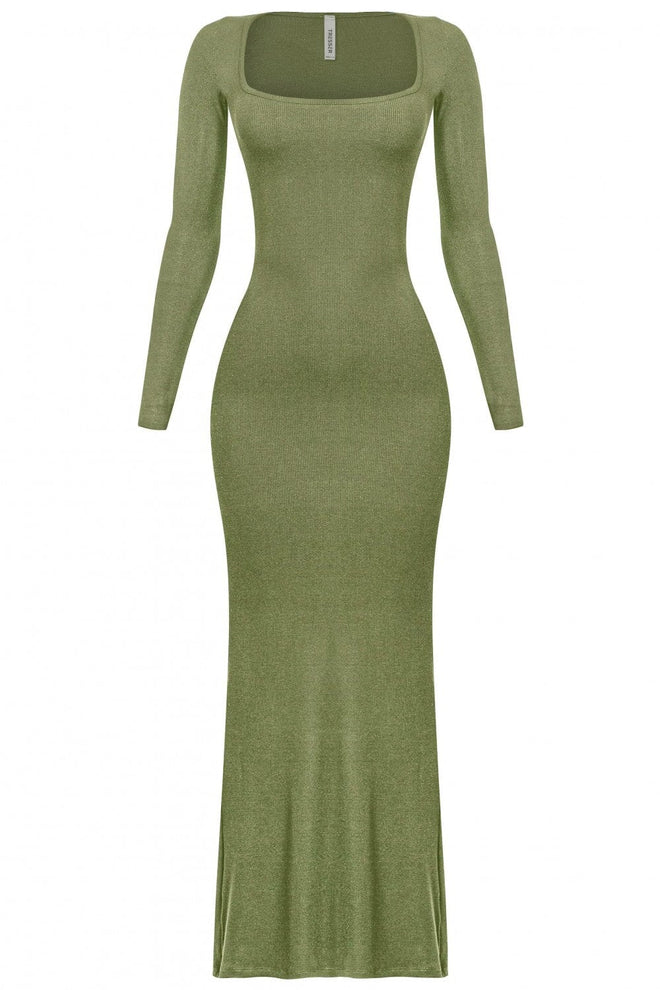 Ophelia Square Neck Ribbed Maxi Dress Olive - Style Delivers