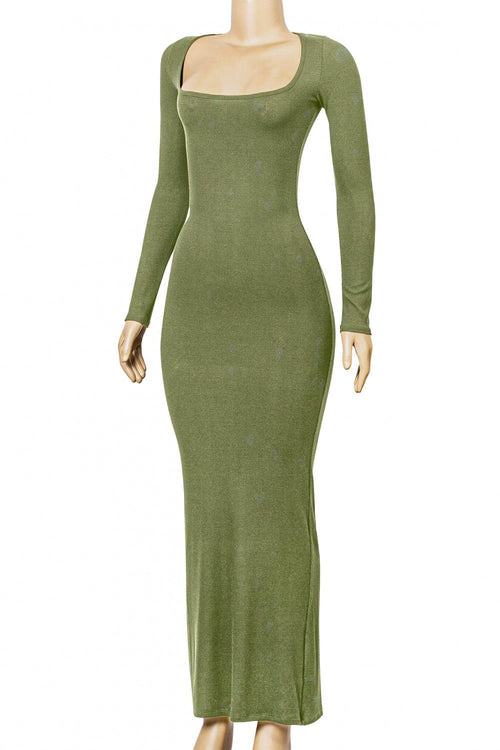 Ophelia Square Neck Ribbed Maxi Dress Olive - Style Delivers