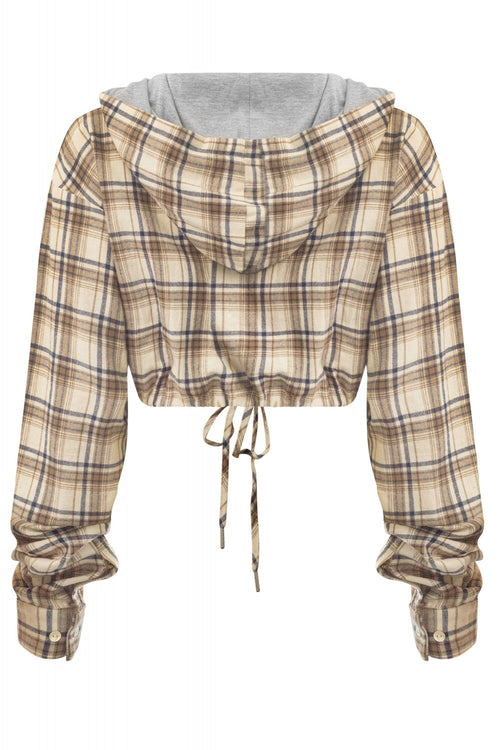 Mad for Plaid Cropped Hoodie Beige - Style Delivers