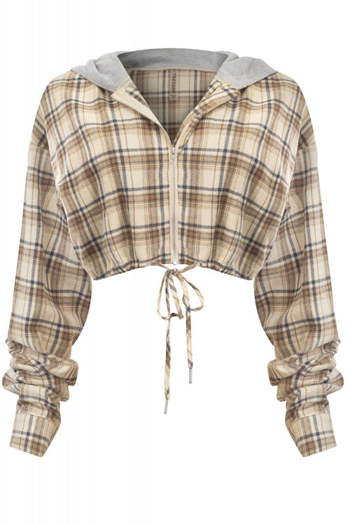 Mad for Plaid Cropped Hoodie Beige - Style Delivers