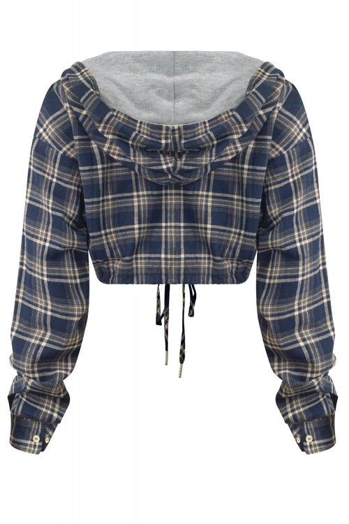 Mad for Plaid Cropped Hoodie Blue - Style Delivers