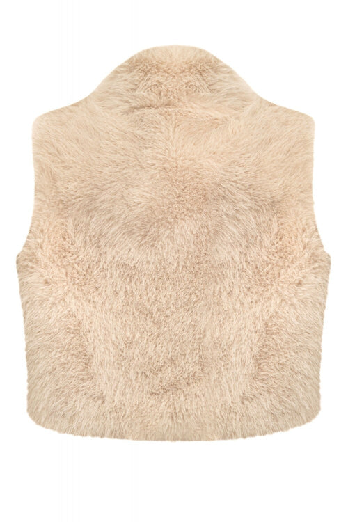 Faux Fur Shearling Cropped Vest Beige - Style Delivers