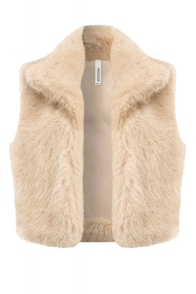 Faux Fur Shearling Cropped Vest Beige - Style Delivers