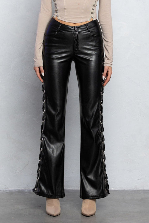 Low Rise Lace Up Faux Leather Pants - Style Delivers