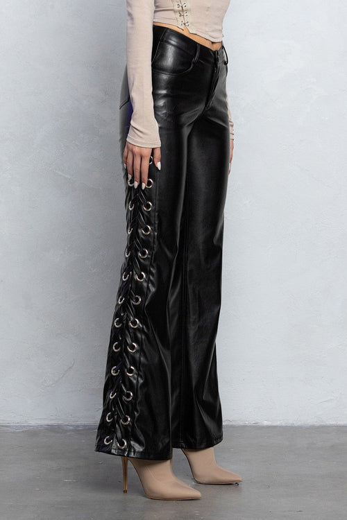 Low Rise Lace Up Faux Leather Pants - Style Delivers