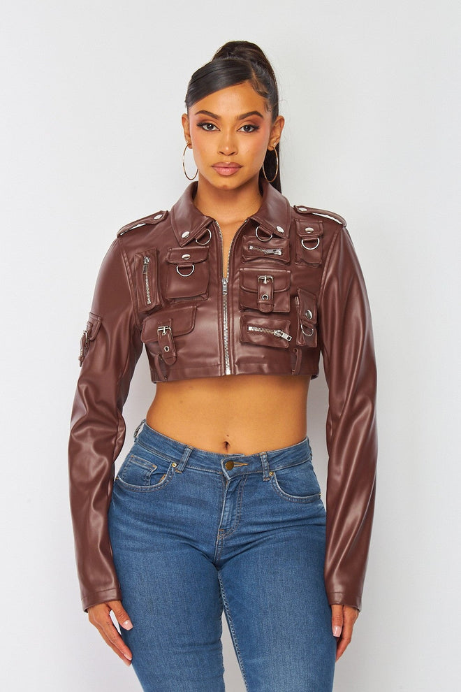 Button Up Cropped P/U Jacket Brown - Style Delivers