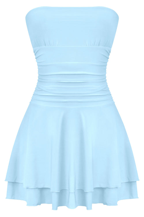 Taylor Ruched Strapless Mini Dress Baby Blue - Style Delivers