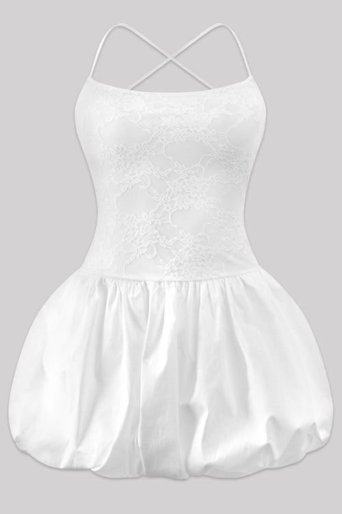 Lucky Girl Lace Bubble Mini Dress White - Style Delivers