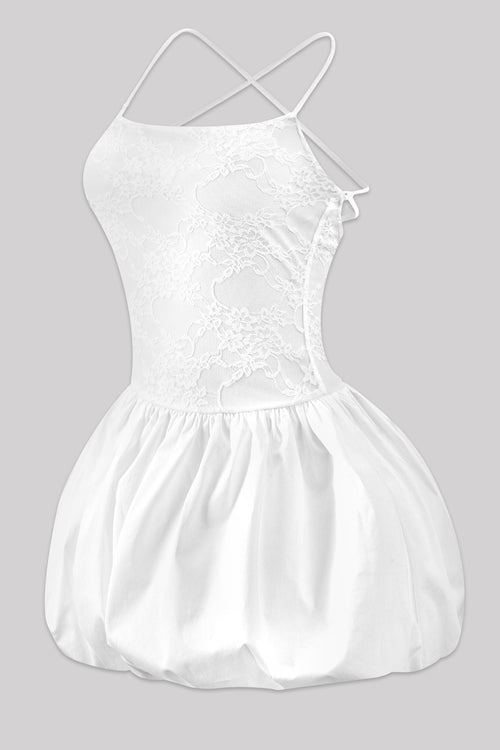 Lucky Girl Lace Bubble Mini Dress White - Style Delivers