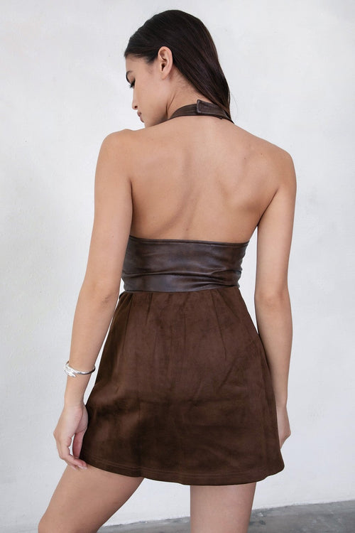 Cara Faux Leather Halter Top Brown - Style Delivers