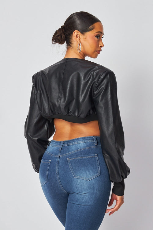 Tara Faux Leather Cropped Jacket Black - Style Delivers