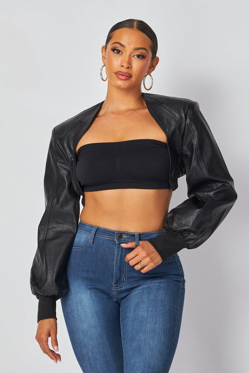 Tara Faux Leather Cropped Jacket Black - Style Delivers