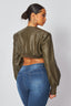 Tara Faux Leather Cropped Jacket Olive - Style Delivers