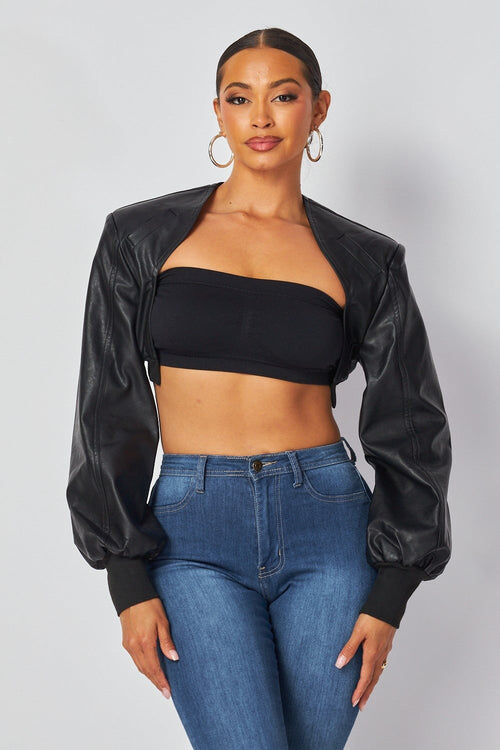 Tara Faux Leather Cropped Jacket Black - Style Delivers