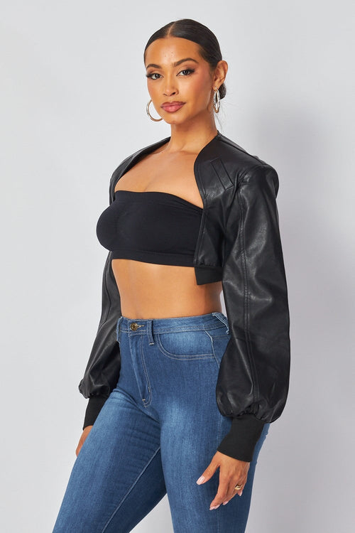 Tara Faux Leather Cropped Jacket Black - Style Delivers