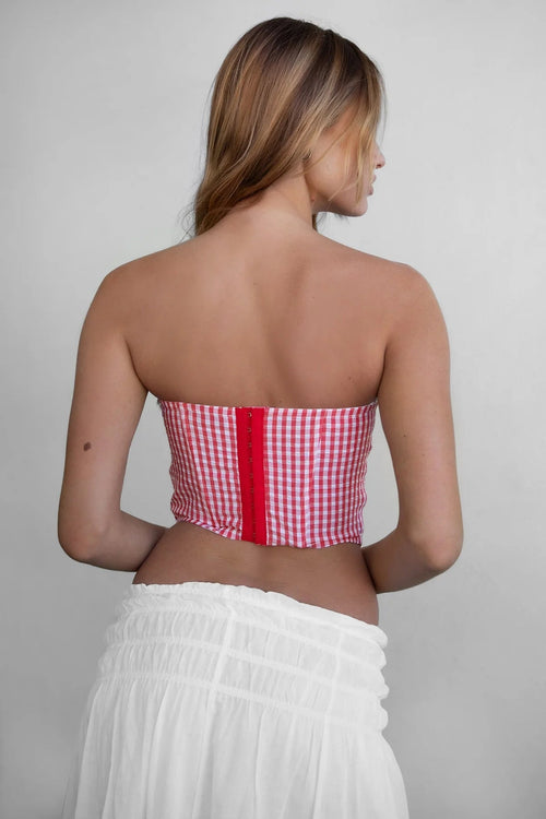 Ilene Gingham Bustier Corset Top Red - Style Delivers