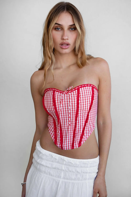 Ilene Gingham Bustier Corset Top Red - Style Delivers