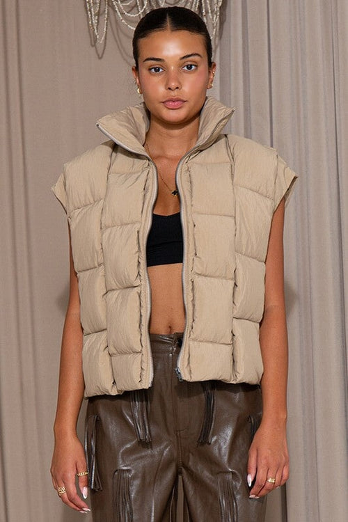 Ria Puffer Vest Beige - Style Delivers