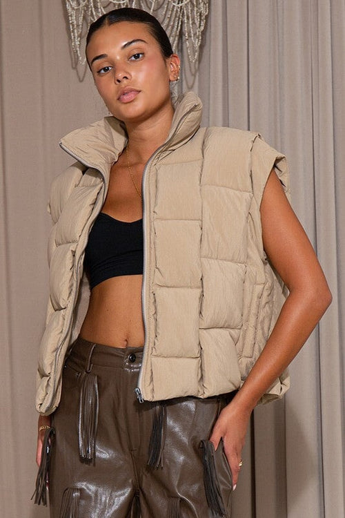 Ria Puffer Vest Beige - Style Delivers