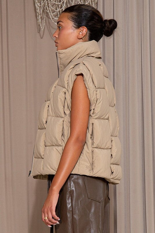 Ria Puffer Vest Beige - Style Delivers