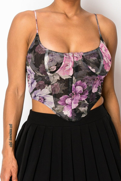 Eyes on You Mesh Corset Top Purple/Black - Style Delivers