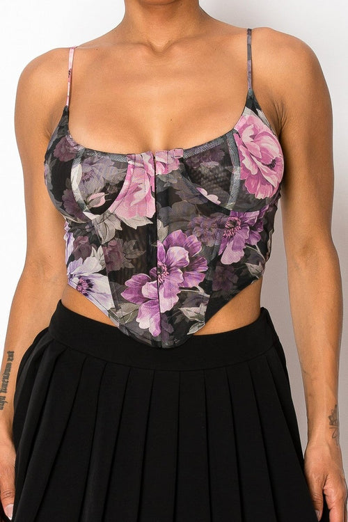 Eyes on You Mesh Corset Top Purple/Black - Style Delivers