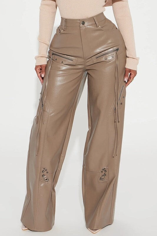 Best Behavior Wide Leg P/U Pants Taupe - Style Delivers