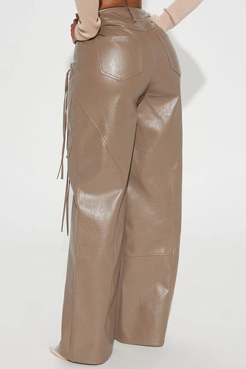 Best Behavior Wide Leg P/U Pants Taupe - Style Delivers