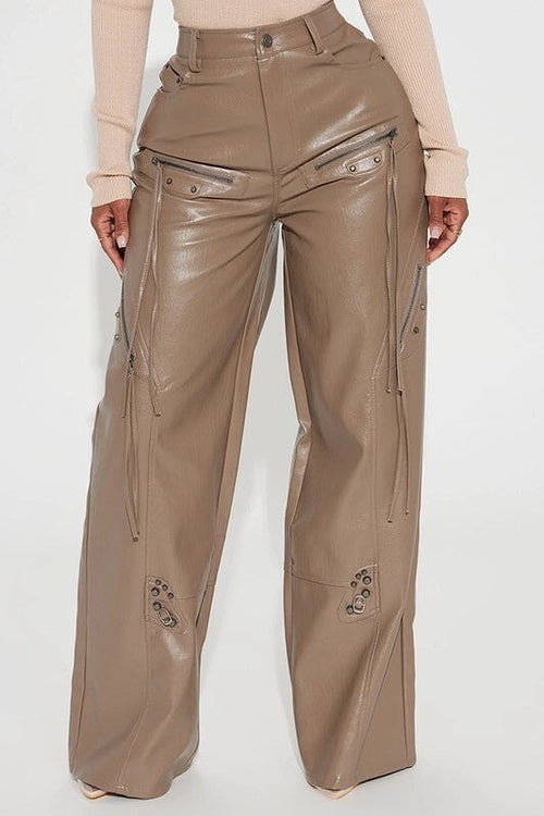 Best Behavior Wide Leg P/U Pants Taupe - Style Delivers