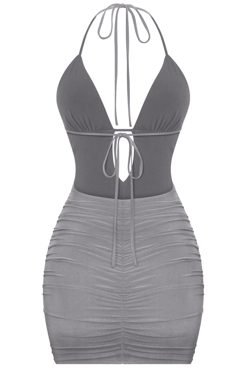 100 Shots Ruched Mini Dress Charcoal - Style Delivers