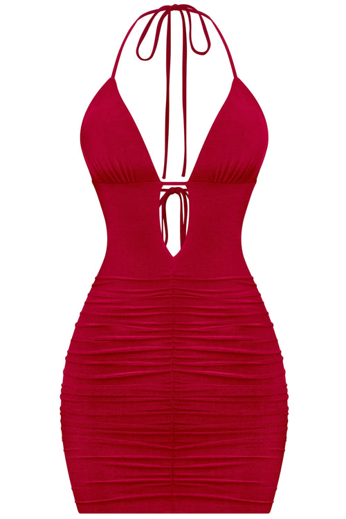 100 Shots Ruched Mini Dress Burgundy - Style Delivers