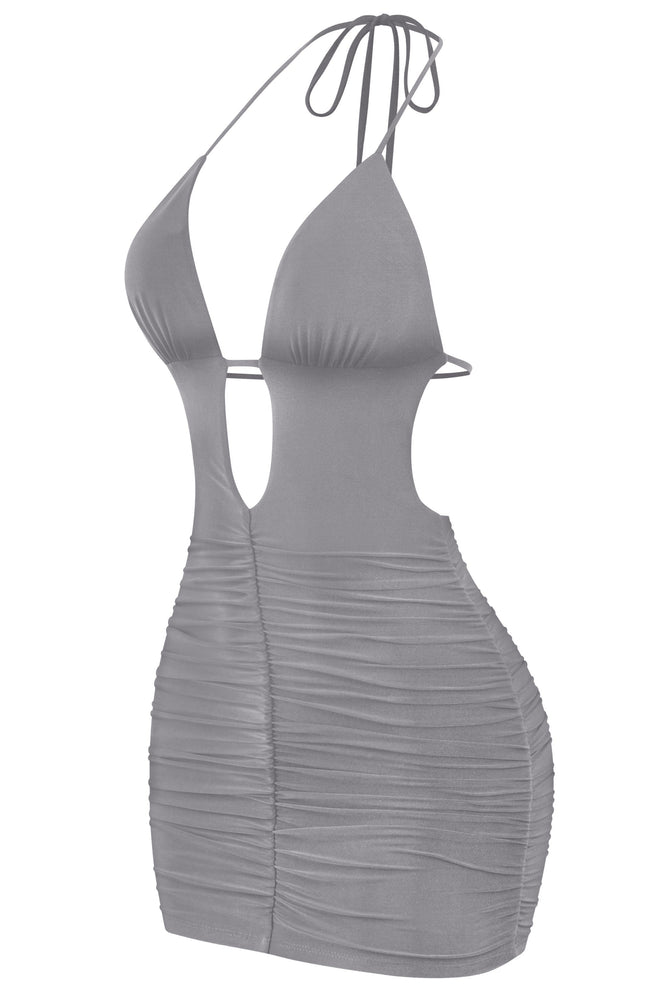 100 Shots Ruched Mini Dress Charcoal - Style Delivers