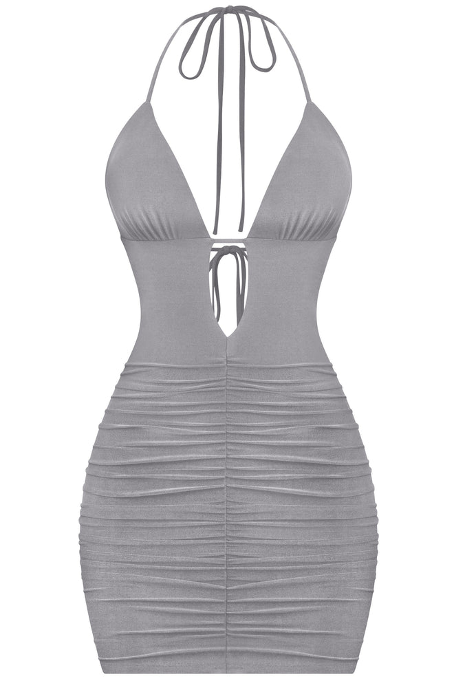 100 Shots Ruched Mini Dress Charcoal - Style Delivers