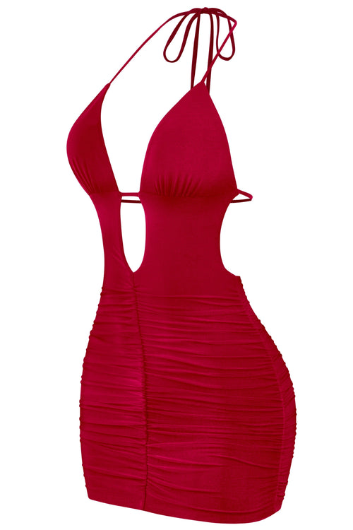 100 Shots Ruched Mini Dress Burgundy - Style Delivers