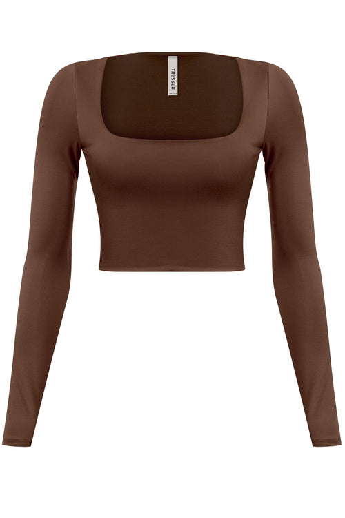 Get the Scoop Long Sleeve Top Brown - Style Delivers