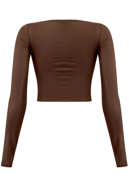 Get the Scoop Long Sleeve Top Brown - Style Delivers