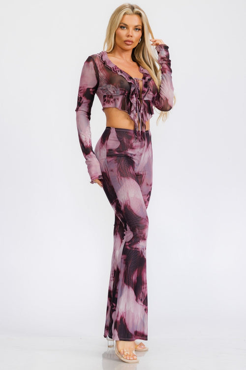 Passion Mesh Pant Set Purple - Style Delivers