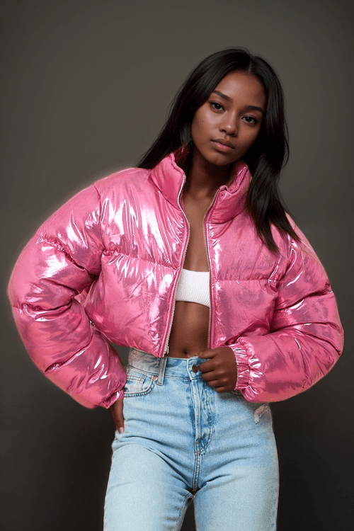 Big Momma Cropped Puffer Jacket Pink - Style Delivers