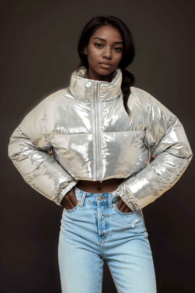 Big Momma Cropped Puffer Jacket Silver - Style Delivers