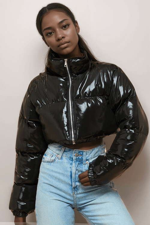 Big Momma Cropped Puffer Jacket Black - Style Delivers